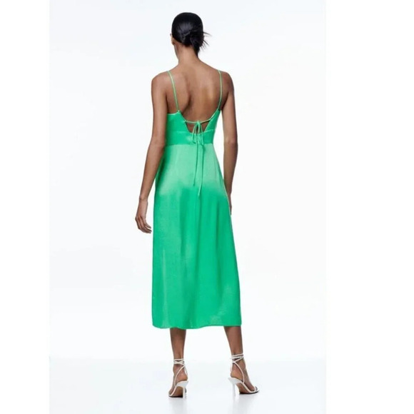 Zara Chain Strap Satin Effect Corset Style Midi Dress NWT Green Size Small - Picture 7 of 13